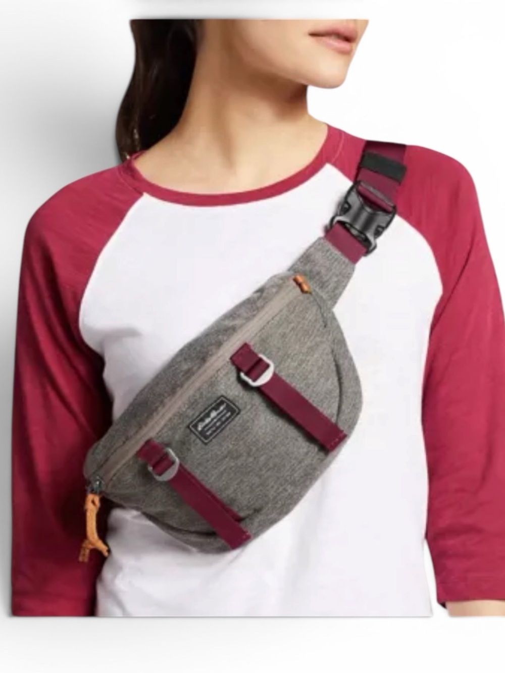 Eddie Bauer Heather Grey Maroon Cross Body Mini Outdoors Belt Bag